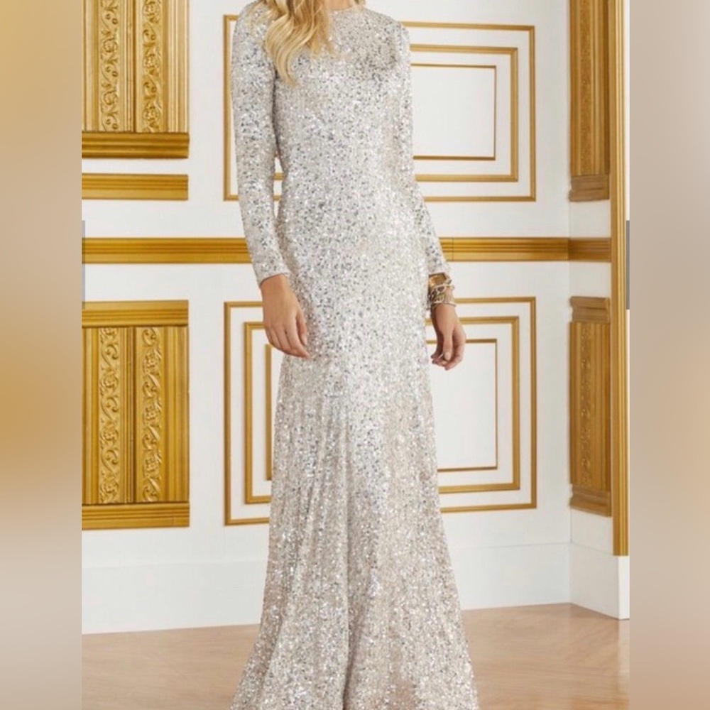 Elegant Silver Sequin Evening Gown